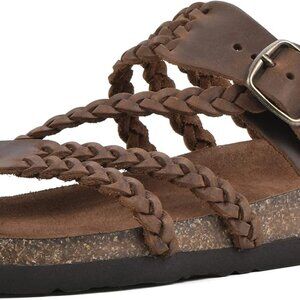 Women's Leather Braided Comfort-Molded Footbed Sandal Size 8 Slip-On Thong